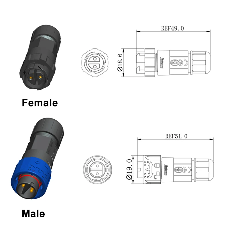 Outdoor Lighting Connectors - Connecteur d'alimentation M16 à 2 broches,