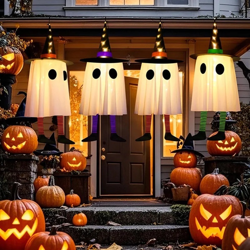 Outdoor Lighting Tree - Décorations fantômes suspendues pour Halloween, lumières