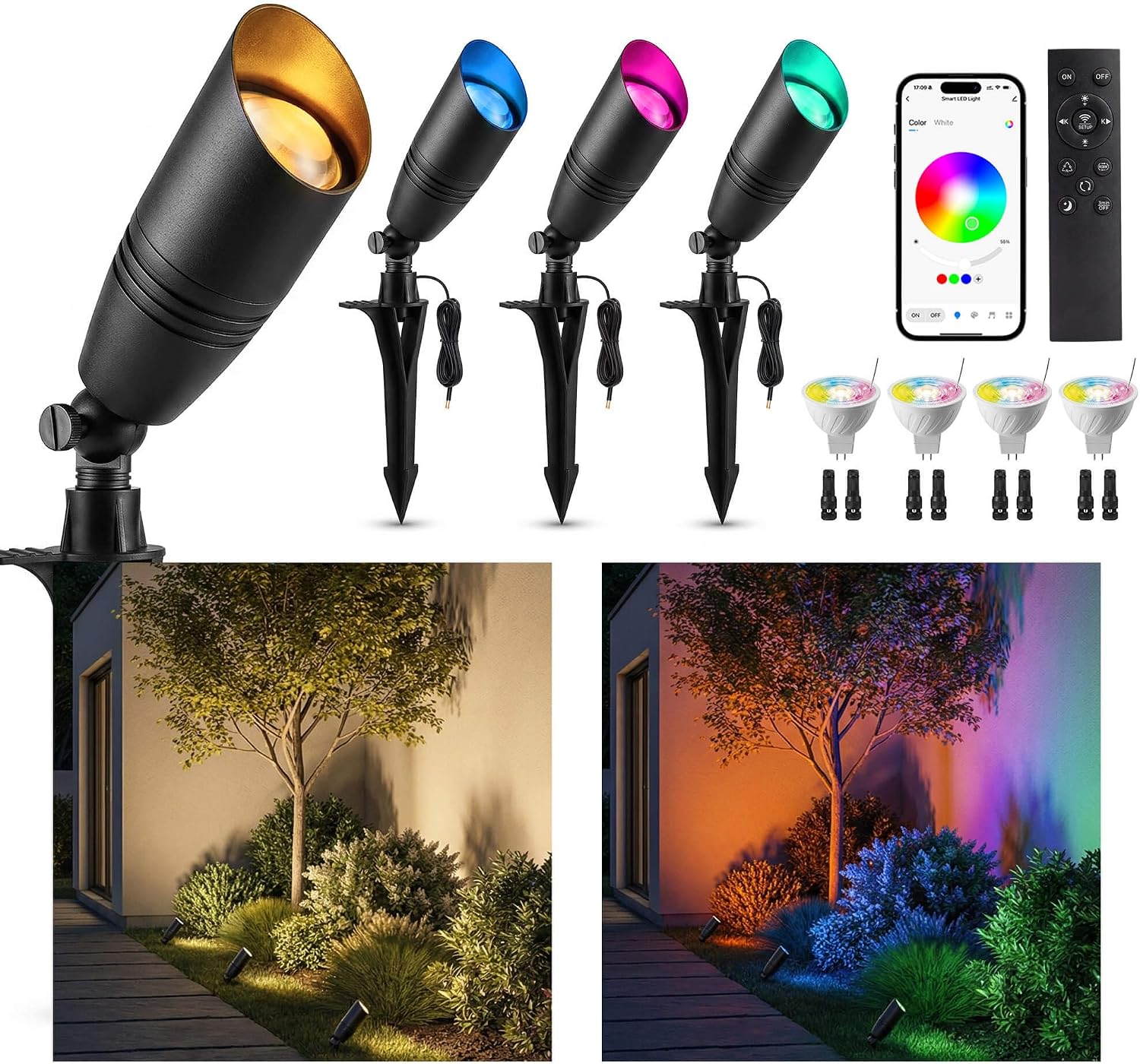 Outdoor Lighting Tree - Projecteurs paysagers extérieurs basse tension RGBCW